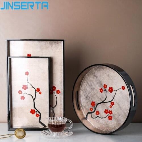 JINSERTA Antique Wooden Storage Tray Jewelry Display Plate Cosmetic Organizer Tea Coffee Tray Home Desktop Sundries Decor