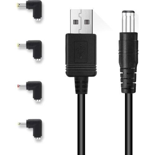USB Type-A Male to 5.5mm x 2.1mm Barrel 5V DC Power Cable with 4 Connectors Compatible with Laptop, Router and More 5V Devices