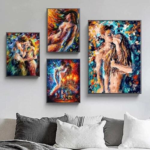 Graffiti Sexy Naked Lover Oil Painting Abstract Naked Woman & Man Passion Body Canvas Poster Prints Bar Bedroom Hotel Wall Decor