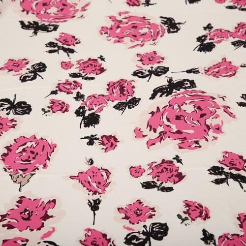 Rose Printing 100% Polyester Crepe De Chine Handmade Diy Custom Clothing Pajamas Womens Brand Fabric Cloth for Dress by Meter