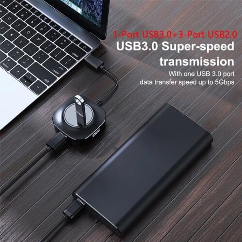USB 3.0 Hub 4-Port 3 + 1 High Speed 5Gbps/480Mbps Transmission 2.0 3.0 Combined USB High Speed Transmission Interface USB Hub