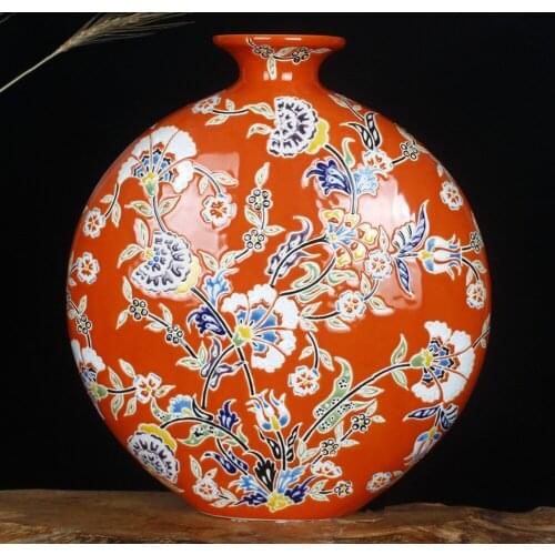 Creative Pastel Handpainted Ceramic Large Plate Flower Ornament Art Orange