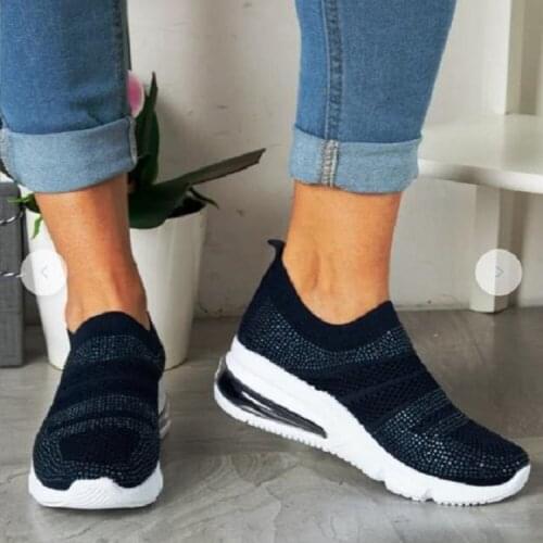Vulcanized Shoes Sneakers Women Trainers Knitted Sneakers Ladies Slip-on Sock Shoes Sparkly Crystal Zapatillas Mujer Casual