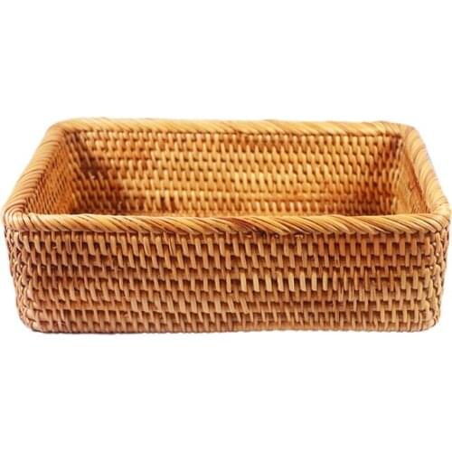 94PF Rectangular Hand-woven Basket Rattan Candy Storage Picnic Tray Food Bread Dish Multipurpose Drying Food Storage Dustpan