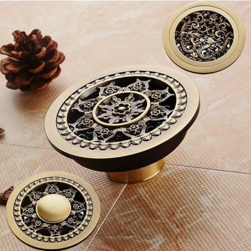 Brass 10cm Round Deodorant Floor Drain Kitchen Bathroom Washing Machine Balcony Dual-use Floor Drain 4 inch Antique Chrome