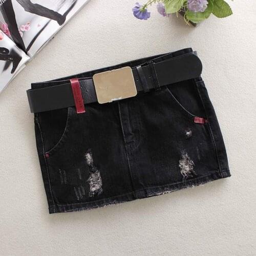 New Summer Black Jeans Skirts Womens H-Style Sexy Elastic Skinny Pencil Skirts Cotton Above Knee Ripped Denim Mini Skirts J3147