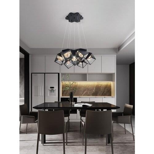 Black White Modern LED Chandelier Lighting For Living Room Study Room Dimmable Indoor Lamps Parlor Foyer Geometry Luminaire