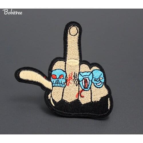 Fashion Cool Skull Gestures 7.8*7.8cm Clothes Patch badges iron on for Clothes DIY Embroidery Stickers