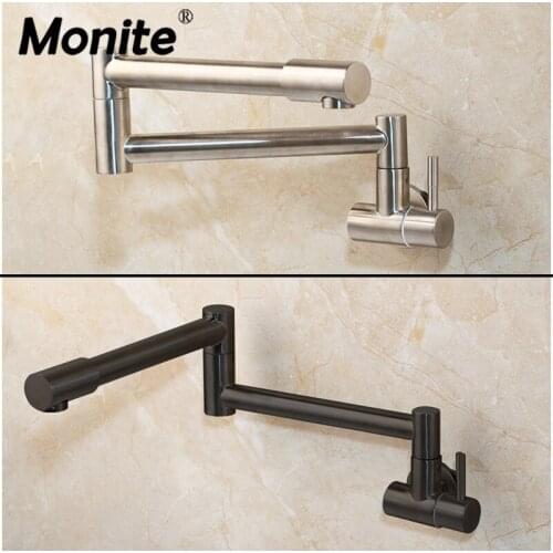 Monite Black Brushed Nickel Folding Single Handle Kitchen Sink Dish Rotating Faucet Washing Mop Pool Washbasin Mixer Tap Faucet