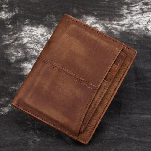 Men Oil Wax Cowhide Bifold Wallet Small Clutch Money Bag Famous Brand Coin Pocket Card Holder Male Short Purse