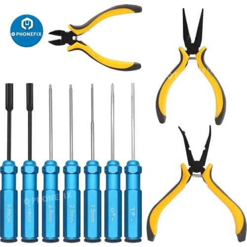 10 in 1 RC Tools Kits Screwdriver Hexagon Socket Slotted Diagonal Cutter Plier Tool for RC Quadcopter Helicopter Multirotors Car
