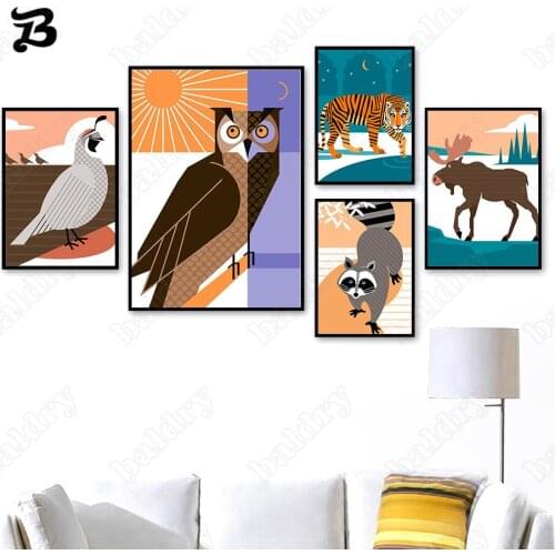 Canvas Painting Wall Art Animals Nursery Bear Moose Llama Cat Fox Whale Owl Posters and Prints Wall Pictures for Home Wall Decor