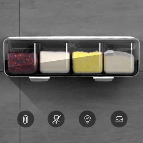 Kitchen Wall-mounted Seasoning Box Salt Pepper Spice Rack Jar Sugar Bowl for Kitchen Gadget Device Sets Spice Box Organizer Tool