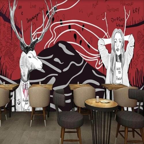 Custom mural hand painted mural restaurant wallpaper custom bedroom elk clothing store coffee shop wallpaper