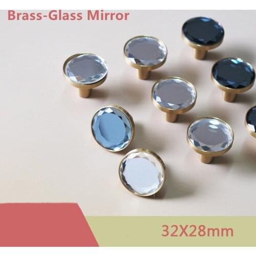 New Arrival! Brass+Glass Mirror Light Luxury Crystal Knobs and Handles Drawer Pulls Cupboard Handle Decor Furniture Hardware