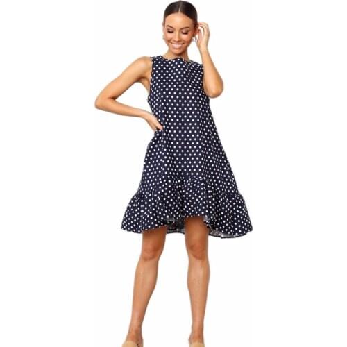 Womens Fashion Elegant Dress 2021 Sleeveless Ruffles Polka Dot Office Lady Dresses Summer Chiffon Beach Mini Sundress Plus Size