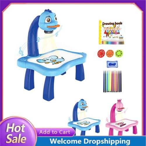 Kids Children Educational Early Learning Musical Projector Projection Painting Drawing Table Desk Toy Paint Tools Gif DIY Toys