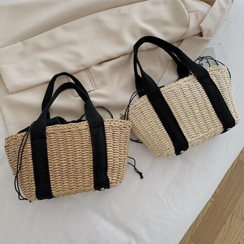 Summer Straw Woven Crossbody Handmade Beach Bag Purses and Handbags Black Belt Luxury Designer for Women Shoulder Bags