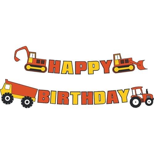 Construction car theme pull flag car truck excavator forklift party decoration happy birthday banner