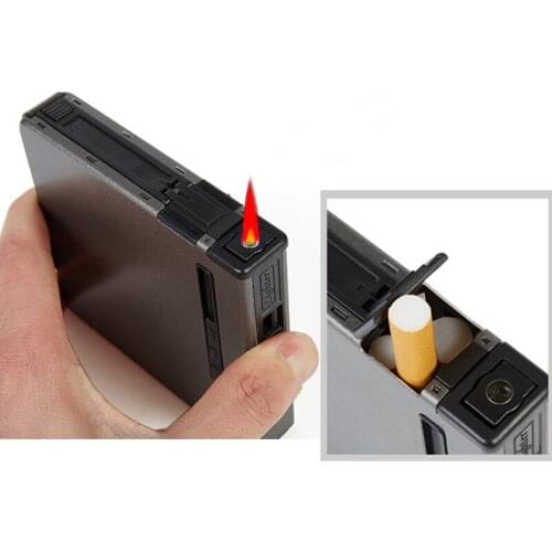 Turbo Lighter Gas Lighter Metal Cigarette Case Windproof Flameless Tobacco Cigarettes in Packs Easy Cigarette Box