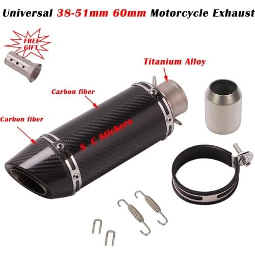 Universal 51mm Motorcycle Exhaust Pipe Escape Moto Homologado Scooter Muffler pot 60mm DB Killer Silencer Carbon Fiber Titanium