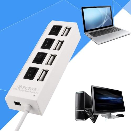 USB HUB New 4 Port USB 2.0 Hub On/Off Switches DC Power Adapter Cable High Speed USB Hub PC Accessories For PC Laptop 20j29