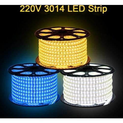 Waterproof LED Strip Light 220V SMD 3014 120LED/m Flexible LED Diode Ribbon Home Lighting Strip with EU UK Switch Plug 1m 100m