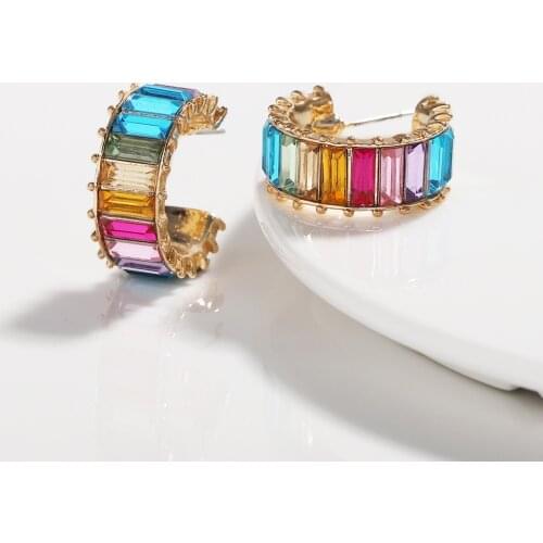 Hot Sale Rainbow Cubic Zirconia CZ Stud Earrings For Women Round Colorful Party Statement Jewelry Brincos Charm Earrings