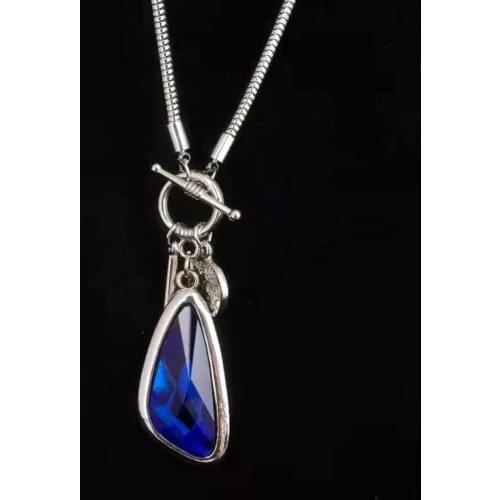 Women Sweater Chain Necklace Geometric Blue Stone Design Flower Pendant Necklaces Jewelry Clothing Accessories Drop Shipping