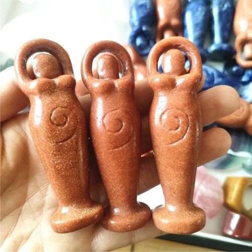 1PCS Red golden sand stones quartz carving goddess totem statue crystal skull healing