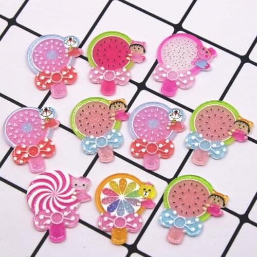 10pcs pink mix design Fruit watermelon Lollipop Resin planar DIY jewelry/phone/nail art decoration
