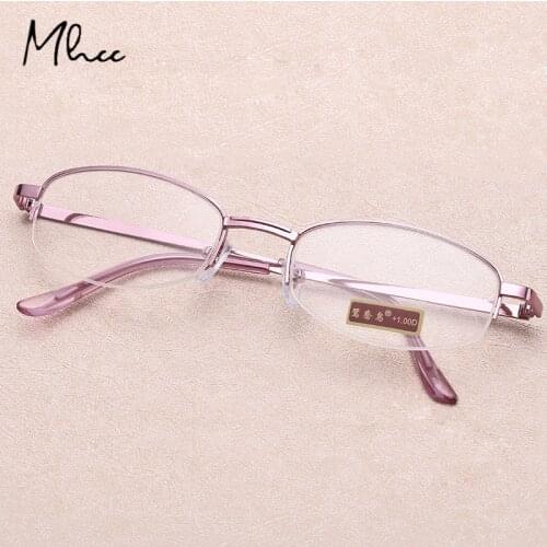 2021 Women Thin Frame Half Frame Metal Alloy Anti-fatigue Reading Glasses High Quality Purple Presbyopic Glasses +1.0 To +4.0