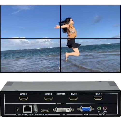 4 Channels TV Wall Controller 2x2 1x3 1x2 HDMI DVI VGA USB Video Processor Splicing Box With RS232 Control