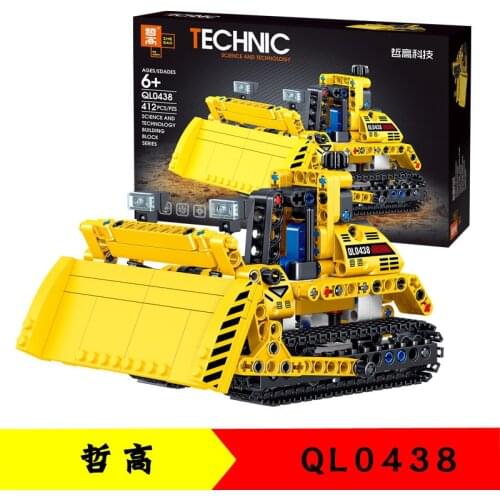 412Pcs QL0438 Technology Engineering Truck Bulldozer Cement Mixer Truck Childrens Educational Assembling Building Block Toys