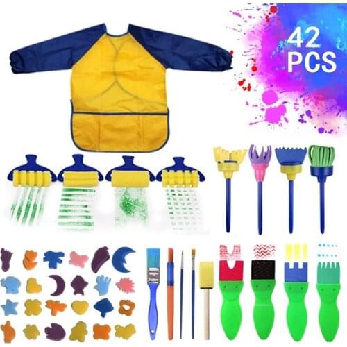 42Pcs/Set Kids Painting DIY Toy Art Craft Paint Brushes Sponge Painting Brush Tool Kit for School Education Teaching Toys