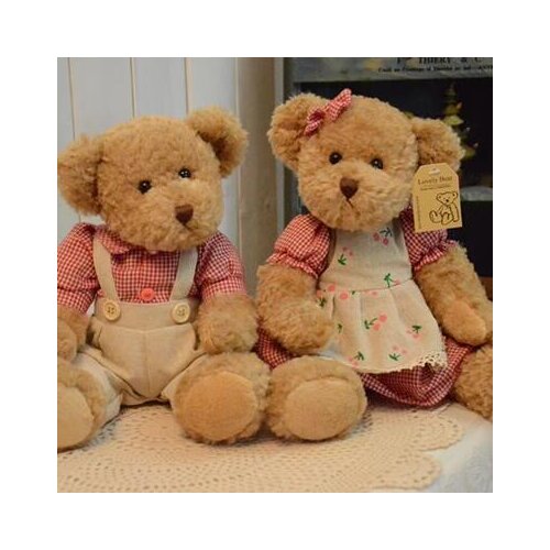 Free shipping 28cm 2pcs/pair lovely mini couple teddy bear with cloth plush toy dolls girls birthday&christmas gift 100%good