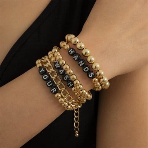 DIEZI Bohemian Multilayer Letters Strand Bracelets For Women Fashion Handmade Black Gold CCB Beads Bracelets Bangles Jewelry