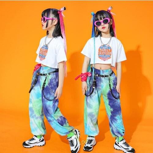 Kids Ballroom Hip Hop Clothing Festival Outfits Tshirt Streetwear Tie Dye Cargo Pants For Girl Boy Jazz Dance Costume Clothes