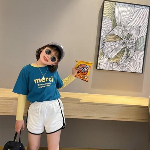 2021 Children Summer New Sports Shorts Soft Cotton Contrast Color Girls and Boys Fashionable Terry Beach Pants