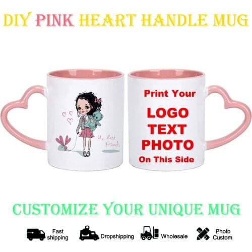 DIY photo logo mug Pink heart Customize girl mug diy cup print image logo text kitchware bottle coffee cup KTDZ-RW-007-FA
