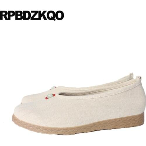 Designer Elderly Slip On Breathable Vintage Flats Pearl Traditional Chinese Shoes Old Peking Cloth Retro China Round Toe Women