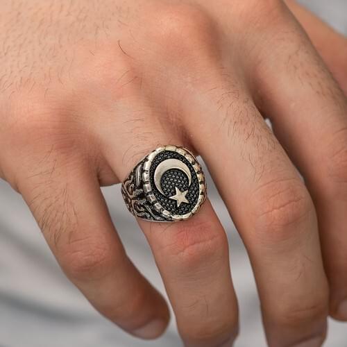 Ervanur Moon Star Silver Plated Men 'S Ring arabic turk Muslim in dubai islamic prayer in malaysia british ottoman
