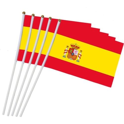 14x21cm 5pcs The Spanish flag hand waving flags with Plastic Flagpoles Activity parade Sports Home Decoration NN013