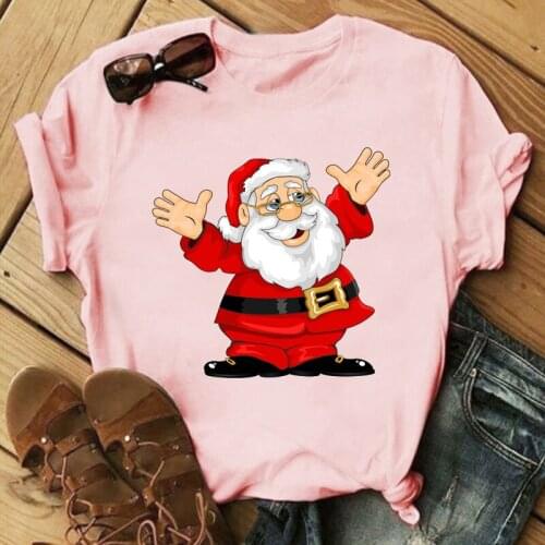 37 Cartoon Santa Claus Creative Printing Casual Round Neck Short-sleeved T-shirts Women Loose Tops Ladies Oversized T-shirts 3XL