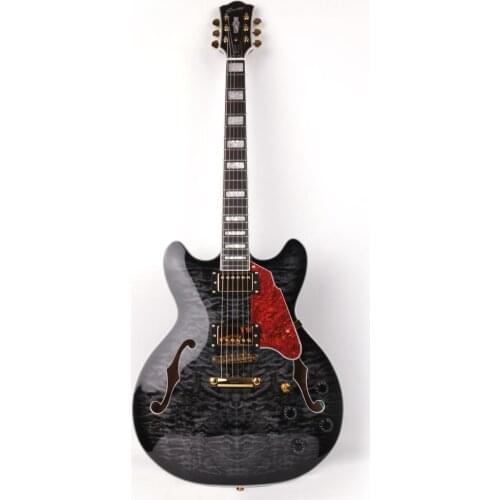 Good quality jazz hollow body f hole quilted maple electric guitar free shipping