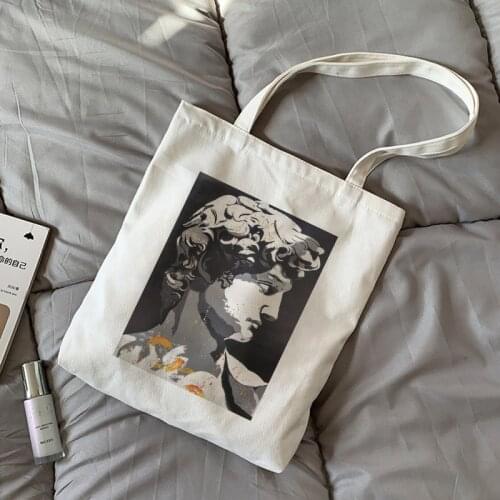 Ins Punk David Print New Harajuku Fun Fashion Canvas Large Capacity Female Cartoon Abstract Vintage Chic Zipper Shoulder Bags