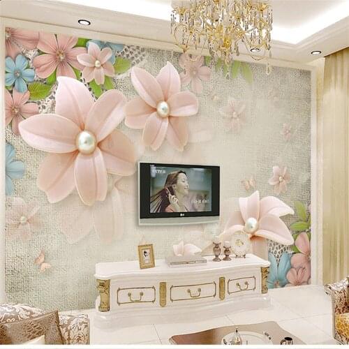 Custom Any Size Interior 3D Flower Pearl Aesthetic Stereo TV Background Wall Silk Mural Wallpaper