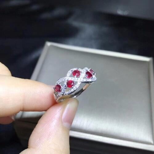 Natural ruby ring, 925 silver, 5 gemstones, good color, beautiful style