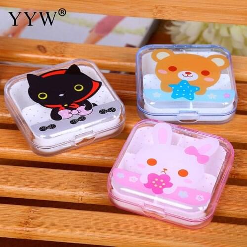 4 Cell Portable Small Jewelry Storage Boxes Plastic Folding Medicine Container Earring Ring Cute Cartoon Pattern Plastic 65x65mm