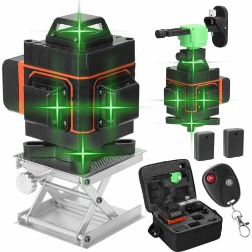 KKmoon 4D 16 Lines Laser Level Tool Vertical Horizontal Lines with 3° Self-leveling Function +Lift Table+wall Rack+ 2 Batteries